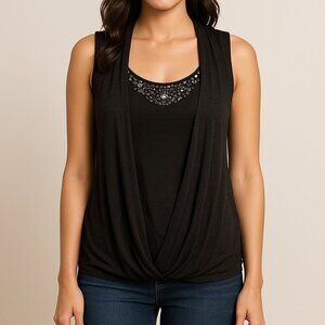 Cable & Gauge Jeweled Rhinestone Sleeveless Blouse